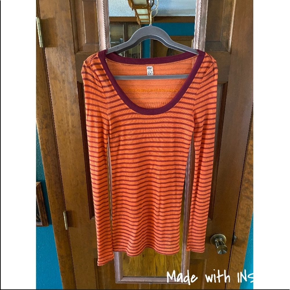 Orange and Aubergine (eggplant purple) striped top